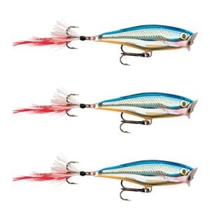 3x Rapala 5cm Skitter Pop Topwater Popper Fishing Lures - Silver Blue