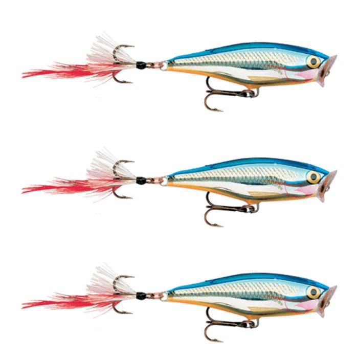 3x Rapala 5cm Skitter Pop Topwater Popper Fishing Lures - Silver Blue