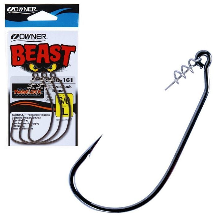 2PK Owner Beast 5130 Unweighted Hooks with Twistlock Centering Pins Size 12/0