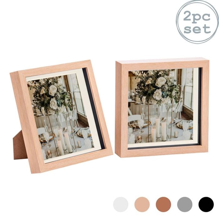 Nicola Spring Shadow Box Frames - 8 X 8" With 6 X 6" Mount - Light Wood - Pack Of 2