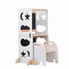 Ufurniture Wooden Toddler Step Stool W/ Blackboard 4-in-1 Montessori Foldable Kitchen Standing Tower W/ Chair Natural+white