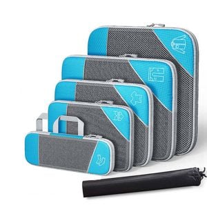 Catzon 6 Pcs Compression Packing Cubes Expandable Organiser-Sky Blue
