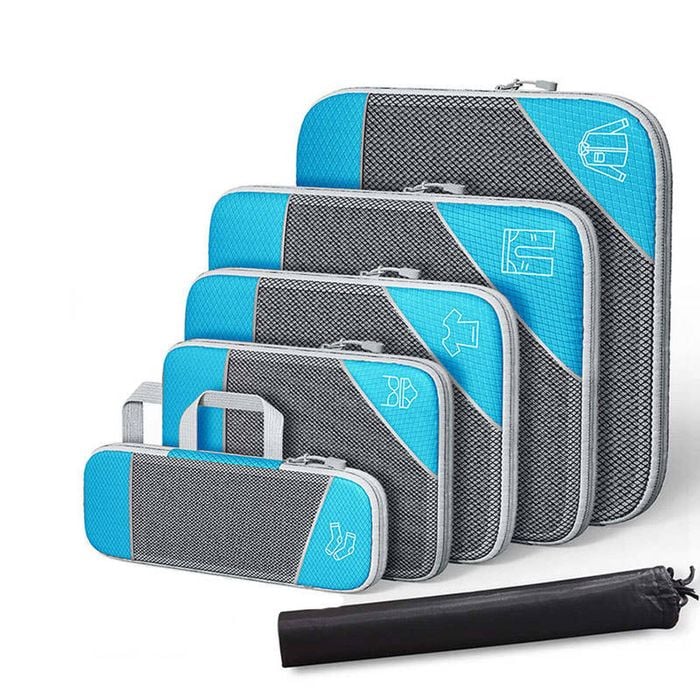 Catzon 6 Pcs Compression Packing Cubes Expandable Organiser-Sky Blue