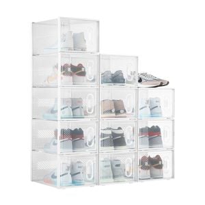 Luxsuite Plastic Shoe Boxes Clear Stackable Organiser 12 Pack