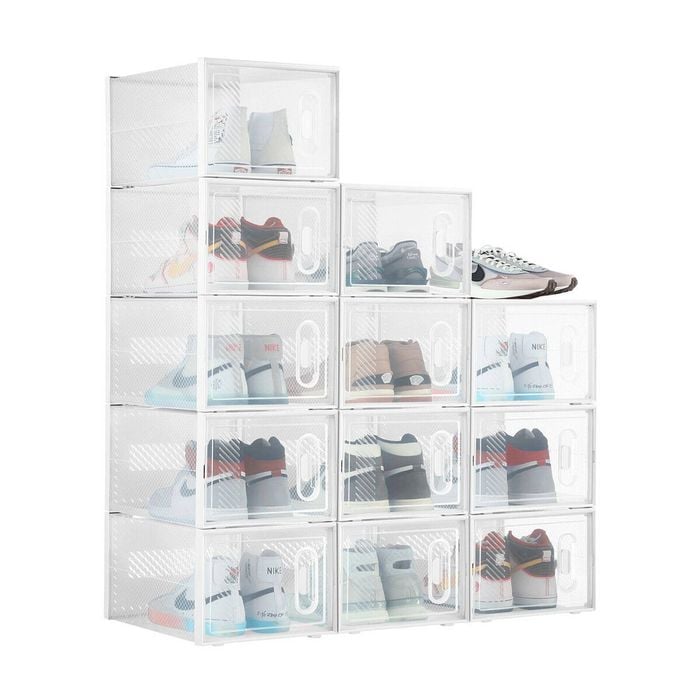 Luxsuite Plastic Shoe Boxes Clear Stackable Organiser 12 Pack