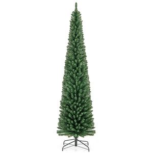 Costway 2.4M Pencil Christmas Tree w/295 Memory Wire Branch Tips Pre-Lit Decoration Tree