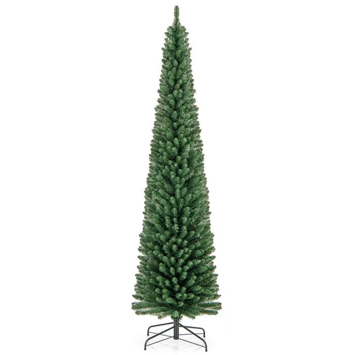 Costway 2.4M Pencil Christmas Tree w/295 Memory Wire Branch Tips Pre-Lit Decoration Tree