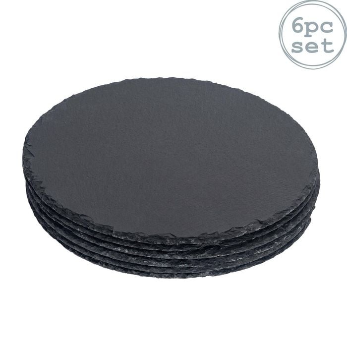 Argon Tableware 33cm Round Dinner Plates - Set of 6 Natural Slate Raw Cut Serving Platter Fruit Savoury Placemat Cheese Board