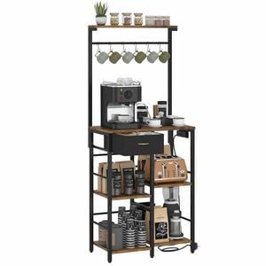 Advwin Coffee Bar Station 5 Tier with Storage Drawer Kitchen Bakers Rack with Power Outlet Rustic Brown