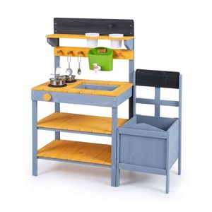 Costway Mud Kitchen Set Wood Potting Bench Running Water Reservoir-Yellow