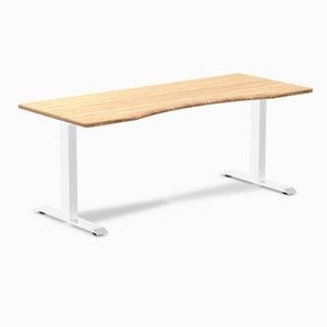 Desky Fixed Height Bamboo Ergo Edge Desk 180x75cm White Leg