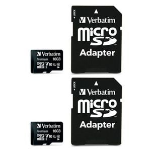 2PK Verbatim Micro SDHC 16GB Memory Card Class 10 Media Storage w/SD Adaptor