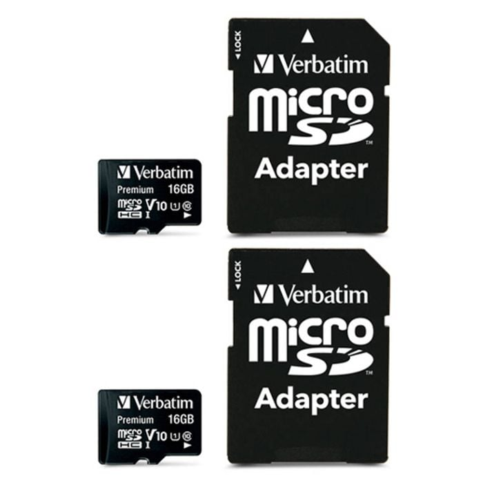 2PK Verbatim Micro SDHC 16GB Memory Card Class 10 Media Storage w/SD Adaptor