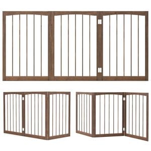 Costway 76cm Tall Wooden Pet Fence Dog Gate 3-panel Barrier Brown