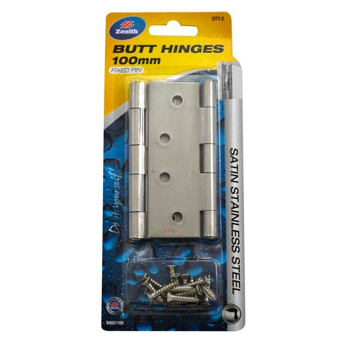 Zenith Fixed Pin Butt Hinge Stainless Steel 100mm 2pk