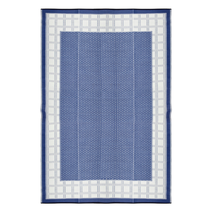 Fab Habitat 120x179cm Midnight Blue Europa Geometric Recycled Plastic Reversible Outdoor Rug