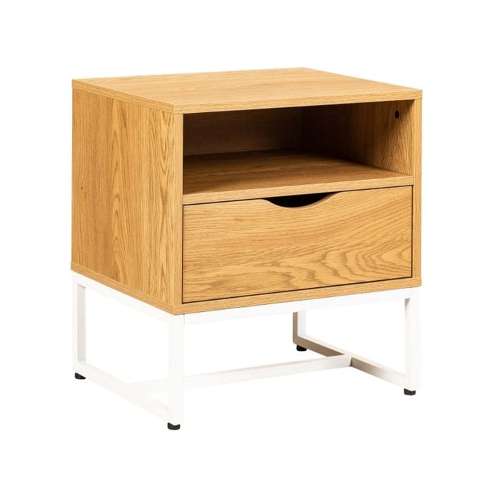 HomeStar Seashore Open Shelf Bedside Nightstand Side Table W/ 1-Drawer - Oak