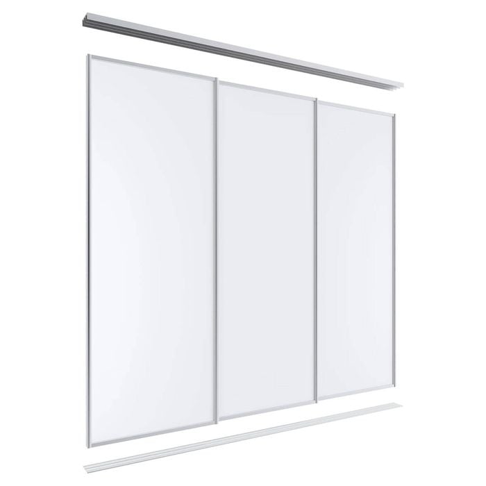 Lugna 2400 x 1801-2700mm Clear Anodised Melamine Wardrobe Triple Sliding Doors