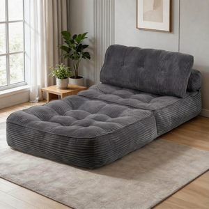 Ufurniture 3-in-1 Convertible Folding Floor Sofa Bed 90cm Corduroy Single Lounge Boneless Lazy Couch Grey