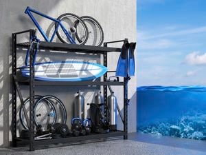 storage rack with water sport accessories