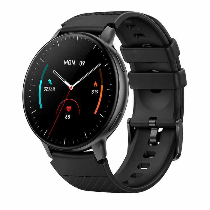 Smart Watch Amoled Screen Bluetooth Call Health Sleep Monitor Fitness Tracker Sports Watch  Black Rubber