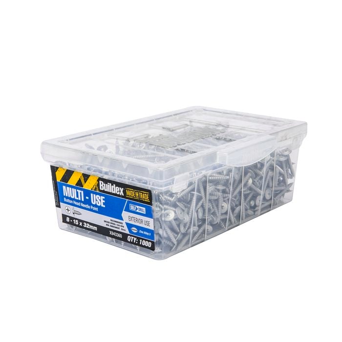 Buildex 8-15 x 32mm Zinc Alloy Button Head Needle Point Screws - 1000 Box