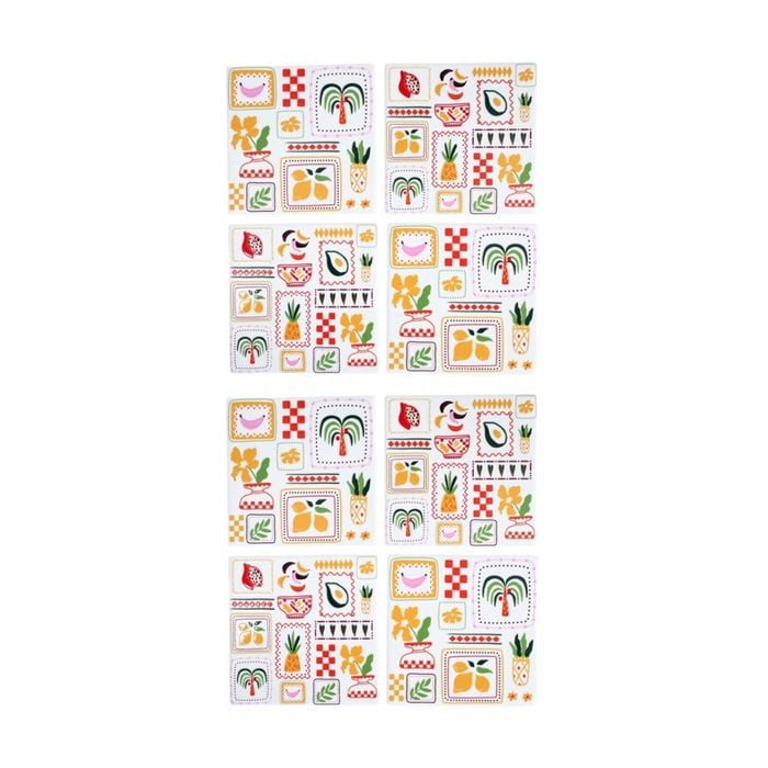 2x 4pc Lvd Funky Mediterranean Inspired Square Ceramic Coaster Set 10x10cm