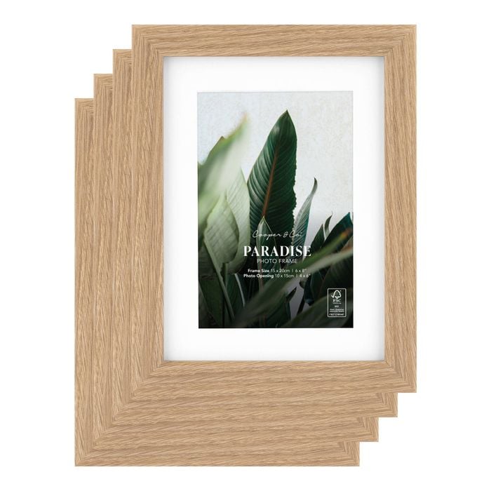 Cooper & Co. 6 x 8inch Mat to 4 x 6inch Set of 4 Oak Premium Paradise Wooden Photo Frames