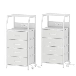 Ufurniture Set Of 2 Nightstand 4 Fabric Drawers Bedside Table With Charging Station For Bedroom Living Room White