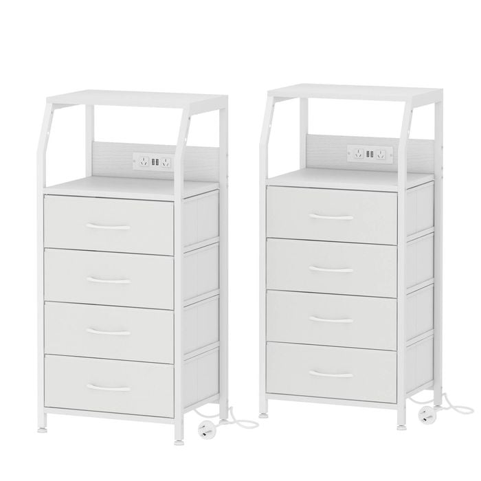 Ufurniture Set Of 2 Nightstand 4 Fabric Drawers Bedside Table With Charging Station For Bedroom Living Room White