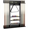 Costway Billiards Pool Cue Rack Wall Mounted Pool Stick Holder Pine Wood Black