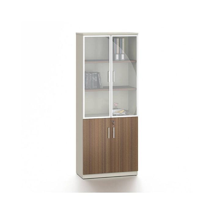 Modern Furniture ANDERSON 2 Door Display Unit 80cm - Hazelnut & Beige