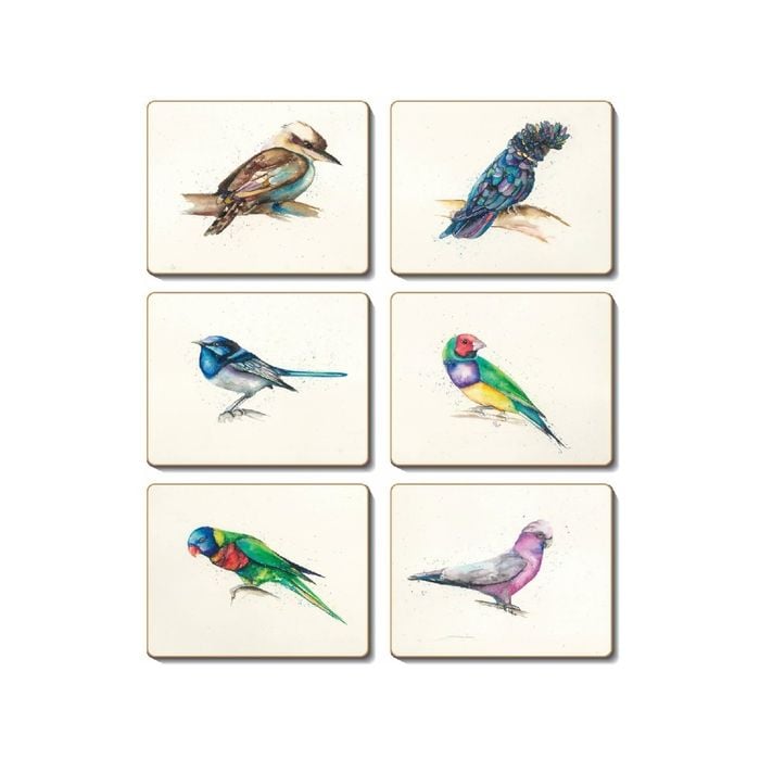 Cinnamon Cork Backed Coasters Set of 6 - Away with the Birds