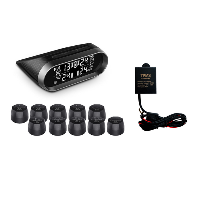 Promata Mata 2 Solar Tyre Pressure Monitor With Carbon Fiber Finish - 10 External Sensors - With Booster