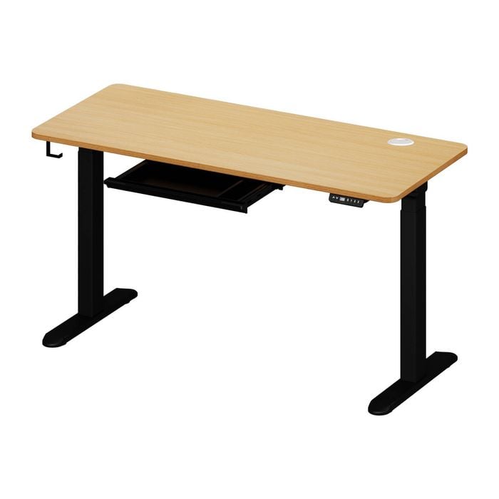 Oikiture 150cm Electric Standing Desk with Drawer Dual Motor Black Oak
