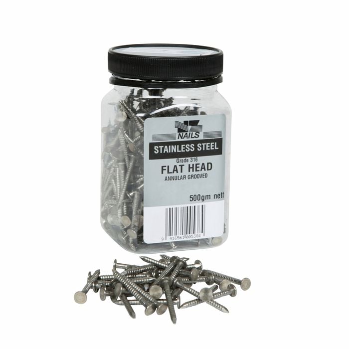 NZ Nails 50 x 2.8mm 316 Stainless Steel Hardiplank Flat Nail - 500g Pack