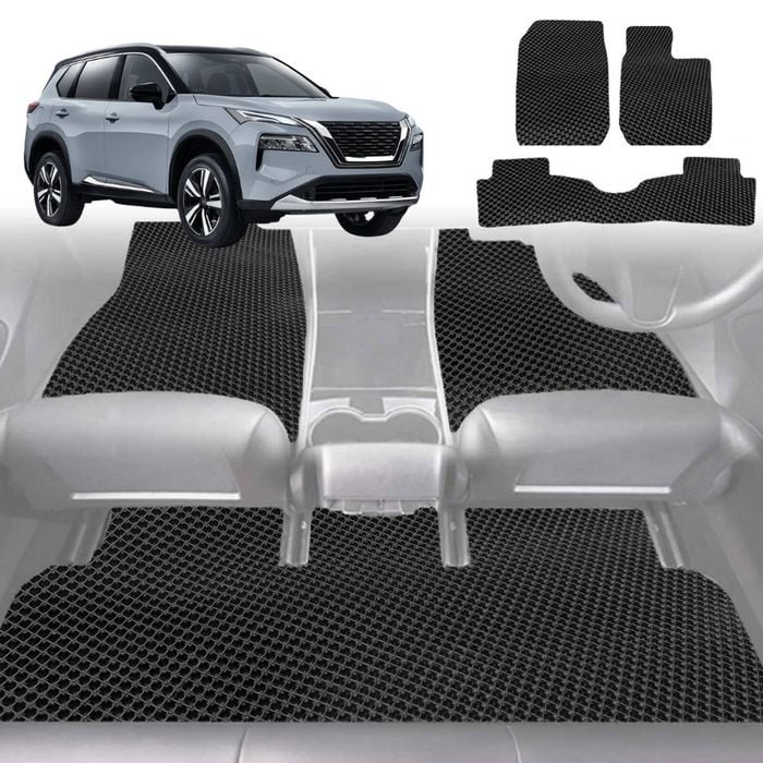 6D Diamond Car Floor Mats for Nissan X-TRAIL 2022-Current-Full Set-Black-Outback GT
