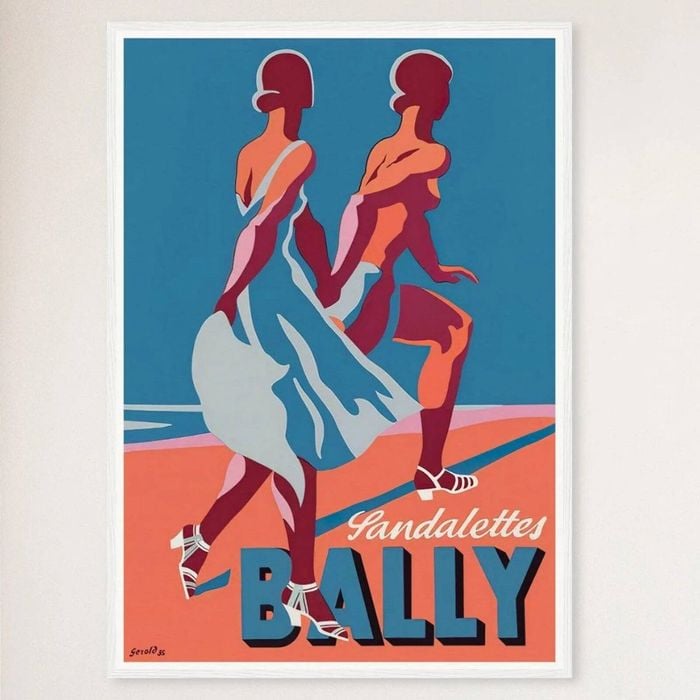 Galrie Bally Sandalettes Vintage 1950s Advertising Poster - Timeless Fashion Art Decor, White Frame, A3 30 x 42cm (12 x 16inch)