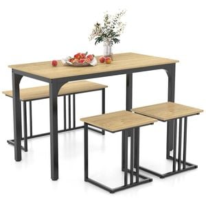 Costway 4pcs Dining Table Chair Set Metal Frame Furniture Natural