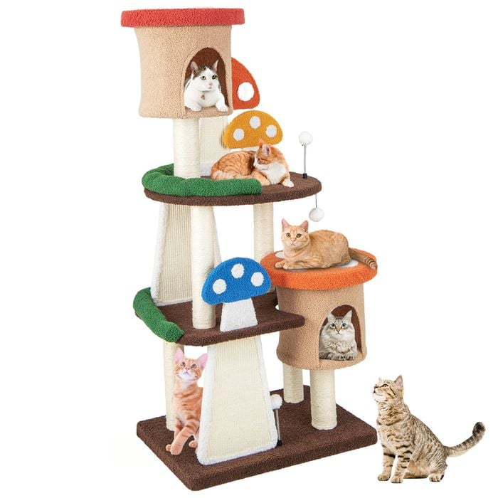 Costway 146cm Cat Tree Sisal Scratching Post W/scratching Board/condos