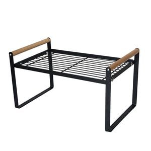 Catzon Countertop Organizer Shelf with Wood Handle for Kitchen Bathroom-Black(L)