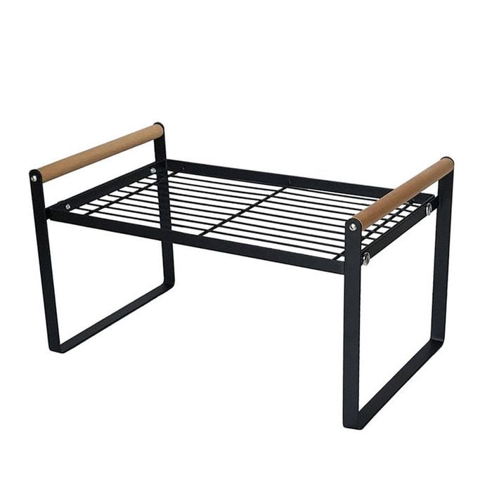 Catzon Countertop Organizer Shelf with Wood Handle for Kitchen Bathroom-Black(L)