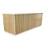 Modern Furniture KENTO 240cm Reception Desk - Timber Slat Acoustic White & Oak