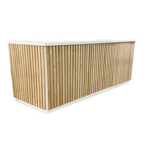 Modern Furniture KENTO 240cm Reception Desk - Timber Slat Acoustic White & Oak
