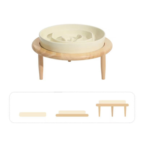 Ceramic Slow Feeder Pet Bowl With Stand for Dogs/Beige/L 210*210*135mm (L*W*H)