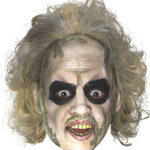 Rubies Beetlejuice Adult 3/4 Vinyl Mask Painted Features Attached Hair - Grey