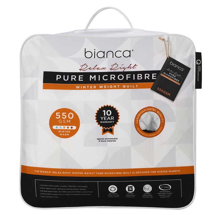 Bianca Relax Right Pure Microfibre Quilt 550gsm Home Bedding WHT Super King Bed