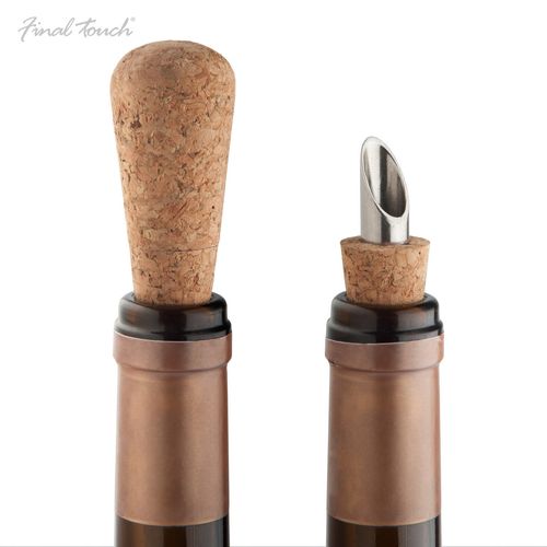 2pc Final Touch Cork Bottle Stopper and Pourer Spout Spirits Barware ...