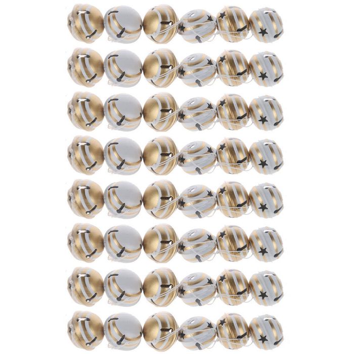 8x 6pc Urban Metal Striped Bells Hanging Christmas Decoration 5cm Gold