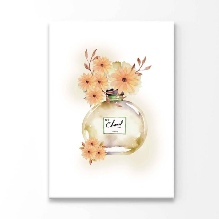 Yellow Perfume with Flowers Print 100% Australian Made 50x75cm (Stretched Canvas)